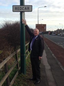 Clle Eric Howden by the Redcar sign on the trunk road